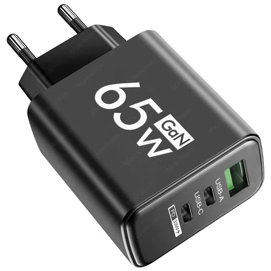 65W Gan Fast Charging Charger USB PD Type-C Multi-Port Mobile Phone Adapter for Iphone 15 Pro Max Samsung Xiaomi Huawei