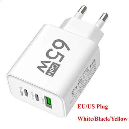65W Gan Fast Charging Charger USB PD Type-C Multi-Port Mobile Phone Adapter for Iphone 15 Pro Max Samsung Xiaomi Huawei